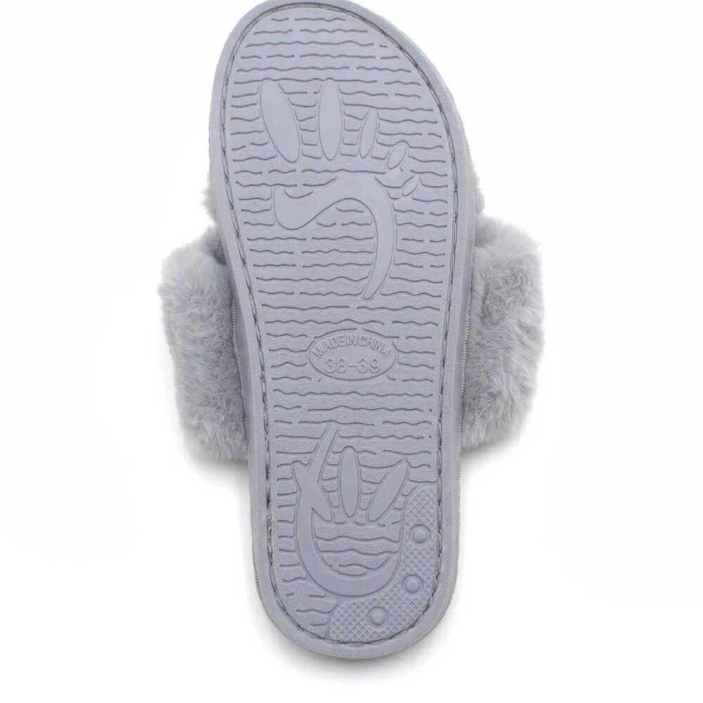 Women's Fuzzy Slippers House Slippers Cross Band Slippers Indoor Outdoor - Picture 7 of 7